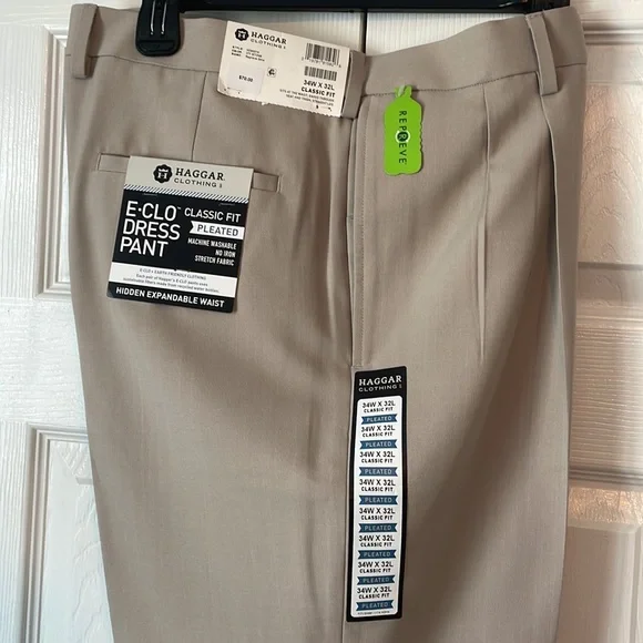 New With Tags Haggar Stone Dress Pants 34W/32L Smoke free home - Picture 3 of 5